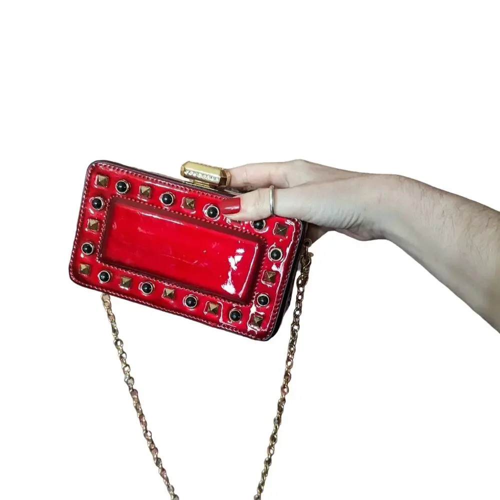Red Goth Clutch Rhinestone Purse